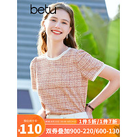 Betu 百图 女装2023春夏新款T恤小香风甜美短袖冰丝圆领T恤女2302T10 橙红 L