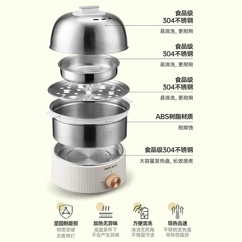 AUX 奥克斯 蒸蛋器家用煮蛋小型迷你mini双层可定时多功能预约一1人2枚