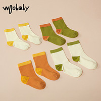 woobaby 男童女童23秋新品袜子2双装中筒袜纯色简约