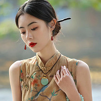 Pica LéLa 复古国风新中式旗袍耳钉红色串珠吊坠耳环小众设计感耳饰纯银耳坠