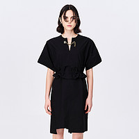 DAZZLE 地素春季黑色气质腰封设计感高级感短袖连衣裙小黑裙女