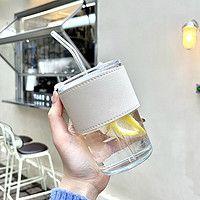 萌物坊 竹节杯ins风水杯透明无铅玻璃高颜值学生家用咖啡玻璃吸管杯 透明色 1个装