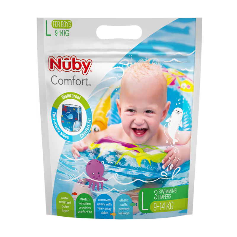 努比（Nuby）宝宝婴儿游泳尿不湿一次性防水游泳裤防交叉感染柔软舒适男女宝 男宝单包3片装L码（9-14KG）