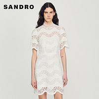 SANDRO2023夏季女装法式小雏菊蕾丝收腰白色连衣裙SFPRO03120 10/白色 34