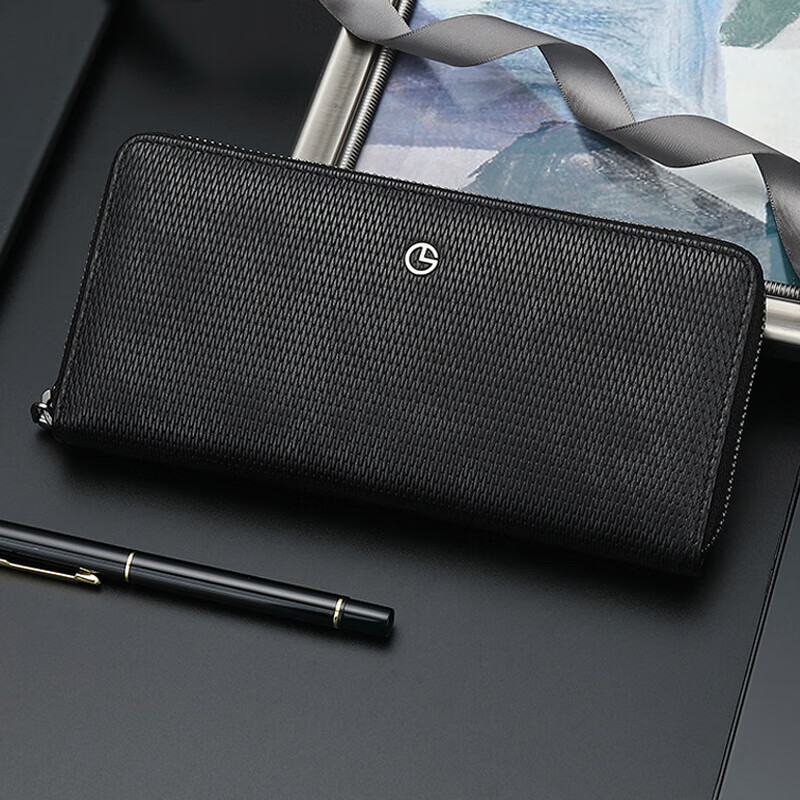 goldlion 金利来 男士手包压花纹头层牛皮男包时尚商务手拿包大容量手拎包 黑 FA622552-311 新年礼物送礼送爸爸送老公男友