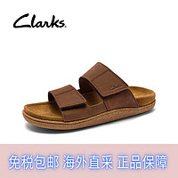 Clarks其乐男士外穿拖鞋夏季两段式纯色牛皮凉鞋舒适休闲男沙滩鞋 棕色 261658307 39.5