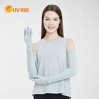 UV100防晒手套女夏防紫外线开车骑行轻薄透气可触屏冰丝长款袖套23340 珠光灰-遮蔽率99.71 % M