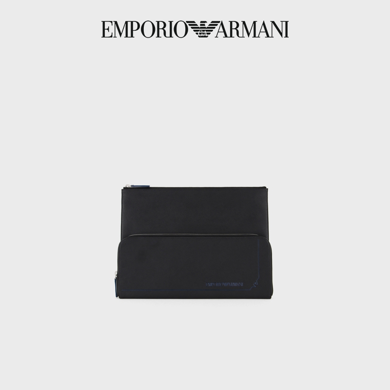 EMPORIO ARMANI/阿玛尼2023秋男士十字纹拉链外袋手拿包