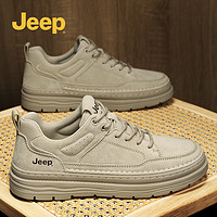 Jeep（吉普）男鞋秋冬舒适软底休闲鞋复古男士板鞋磨砂低帮鞋子男 沙色（皮鞋码） 38