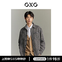 GXG男装 商场同款 小香风织中性简约时尚衬衫外套GEX10315393 黑咖格 165/S