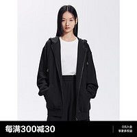 太平鸟女装 太平鸟 连帽拉链开衫卫衣2023年秋季双色休闲外套女士 黑色 S