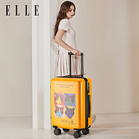 ELLE赫本猫联名法国行李箱女士拉杆箱时尚波普艺术旅行箱 黄色 26寸 需托运