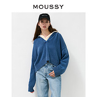 MOUSSY 摩西 秋季翻领V领短款落肩套头毛针织衫010EAS70-6570