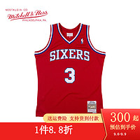 MITCHELL & NESS复古球衣 SW球迷版 NBA 76人队艾弗森02赛季 MN男篮球服运动背心 红色 L