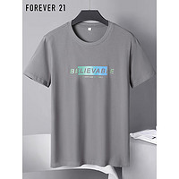 FOREVER 21 短袖t恤男夏季时尚半袖圆领男士宽松休闲印花上衣 深灰08款 3XL码