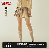 SPAO 女士半身裙秋季新款学院风拼接格纹百褶裙SPWHB37S13