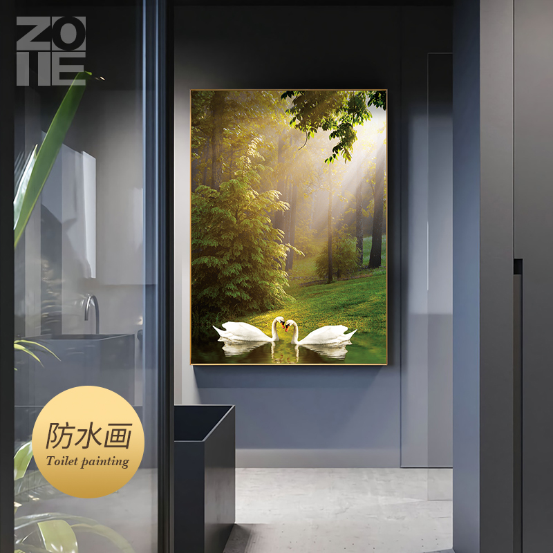 卫生间防水样板房装饰画山水画洗手间kt板墙画厕所浴室免打孔挂画