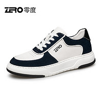 零度Zero男士板鞋2023系带时尚拼接反绒皮轻便百搭缝制休闲鞋子男 白蓝 38
