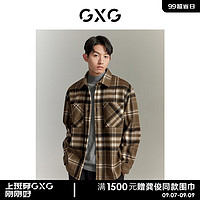 GXG男装保暖羊毛面料格纹短款男式大衣外套 咖白格 165/S