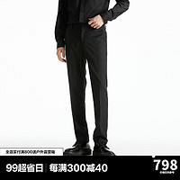 太平鸟男装暗纹印花西装裤商务修身休闲裤子B1GAD3X07 黑色1（修身） M