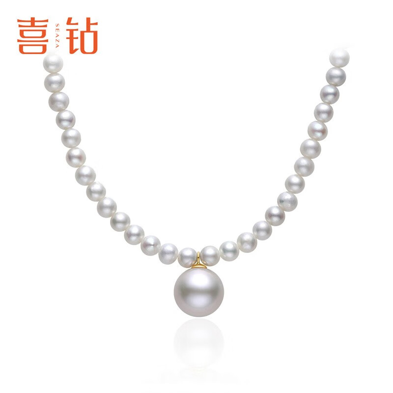 喜钻恋珠珍珠项链女18K金优质淡水珍珠3-3.5mm项坠锁骨链首饰 -黄18K金淡水珍珠3-3.5mm