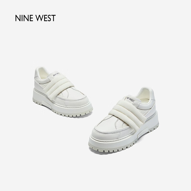 NINE WEST/玖熙小白鞋女休闲简约百搭厚底增高魔术贴板鞋女鞋 白色 34