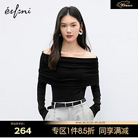 伊芙丽（eifini）伊芙丽一字肩修身气质百搭全羊毛针织衫女装高级感上衣 黑色 160/85CM/M