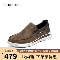 斯凯奇（SKECHERS）男士一脚蹬商务鞋纯色百搭透气204668 巧克力色/CHOC 42 