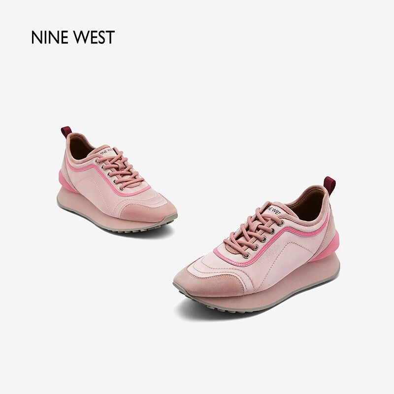 NINE WEST/玖熙厚底百搭乐福鞋拼接撞色休闲增高阿甘鞋女鞋 浅粉/桃红 34