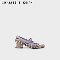 CHARLES&KEITH复古一字扣拼色粗跟玛丽珍鞋单鞋女鞋子女CK1-61720159 Taupe灰褐色 37