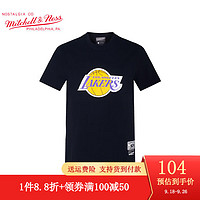 mitchell & ness 复古棉T恤 NBA湖人队短袖半袖 MN男女圆领短T衣服上衣 柔软透气 黑色 M