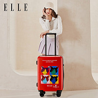 ELLE赫本猫联名法国行李箱女士拉杆箱时尚波普艺术旅行箱 红色 26寸 需托运