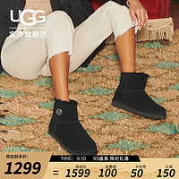 UGG女士经典靴按扣款迷你短筒休闲平底舒适雪地靴1127352 BLK  黑色 36