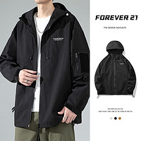 FOREVER 21夹克男秋冬季连帽工装外套户外休闲运动衣服 黑色 S码 