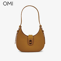 欧米（OMI）时尚糖果色搭扣包包多巴胺质感通勤弯月包腋下包 商场同款 焦糖棕