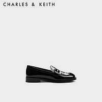 CHARLES&KEITHCK1-70900483粗花呢休闲平底乐福鞋女 Black Patent黑色 40