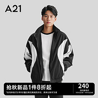 A21风衣男装韩版立领长袖夹层外套时尚男生撞色外套 黑色 S