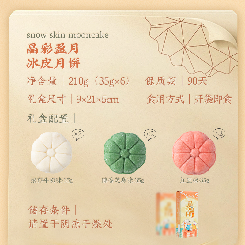 真真老老冰皮月饼零食办公室小点心糕点中秋礼盒晶彩盈月 1盒冰皮月饼简装