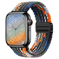 Damon Light 适用于Apple watch系列编织磁吸可调节表带Ultra/8/se创意透气金属扣回环表带 【牛仔七