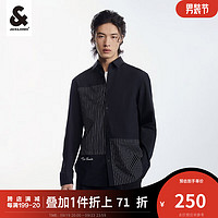 杰克·琼斯（JACK&JONES）秋季撞色衬衣条纹拼接商务外套休闲通勤质感轻熟长袖衬衫男装 黑色-E41 165/88A/XS