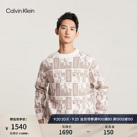 Calvin Klein  Jeans男士时尚字母提花圆领毛衣针织衫J324409 YBI-白咖拼色 S