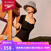 速比涛（Speedo）小黑裙系列礼服前胸设计性感露背温泉 短袖女士连体泳衣 黑色 40