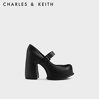 CHARLES&KEITHCK1-61900003复古法式粗跟厚底玛丽珍鞋女 Black黑色 36