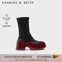 CHARLES&KEITHCK1-90920129时尚拼接粗跟拉链弹力靴女 Red红色 37