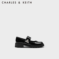 CHARLES&KEITH一字带圆头金属饰玛丽珍鞋女鞋单鞋女CK1-70381010 Black Boxed黑色 36