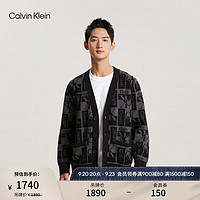 Calvin Klein  Jeans男士简约字母提花纽扣V领毛衣针织开衫J324798 BEH-太空黑 L
