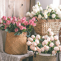 左岸麥田 復古九頭玫瑰客廳裝飾品擺件花束仿真花絹花假花桌花擺設插花干花