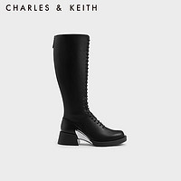 CHARLES&KEITHCK1-90920130时尚绑带粗跟高筒靴骑士靴女 Black黑色 35