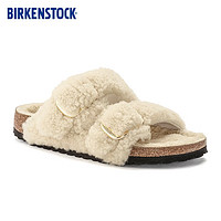 BIRKENSTOCK软木拖鞋秋冬女款时尚大巴扣毛毛鞋Arizona Teddy系列 白色窄版1023130 38