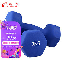 PLUS会员：CHENG YUE 诚悦 彩色浸塑哑铃男女士家庭用健身塑型器材组合套装3kg*2蓝色CY-100
